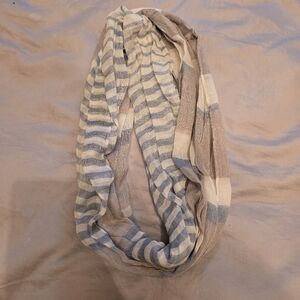 Chic Striped Infinity Scarf in Blue and Beige